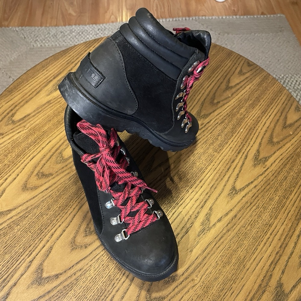 Sorel Ainsley Conquest Waterproof Hiking Black Boots Red Laces Women 7